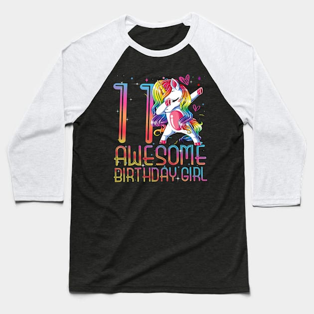 11th Birthday Girl 11 Years Old Awesome Unicorn Dabbing Bday Baseball T-Shirt by The Design Catalyst